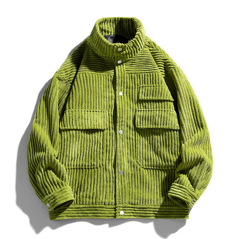 Men's Stand Collar Corduroy Tooling Polyester Jacket