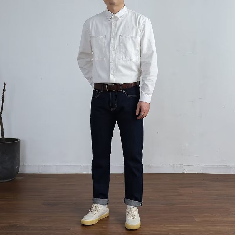 Men's Casual Square Collar Long Sleeve Shirt