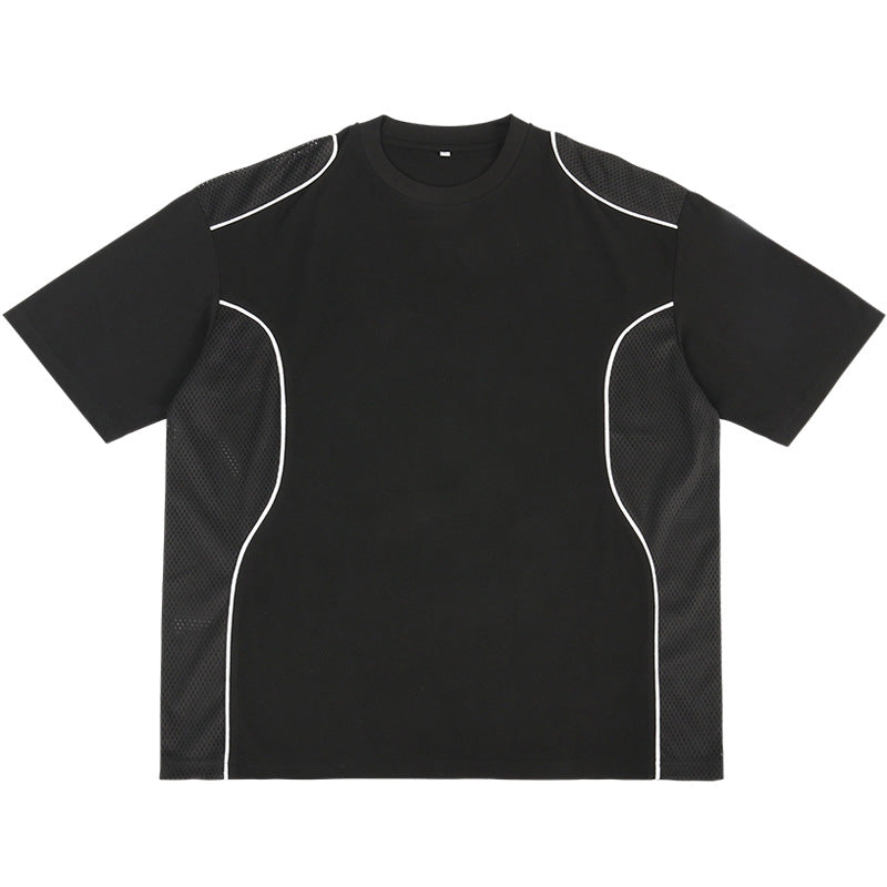 Casual Breathable Short Sleeve Mesh Stitching Cotton T-shirt