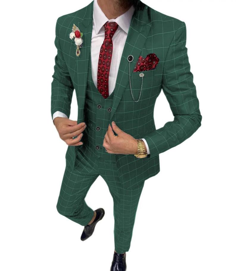 Men's Simple Versatile Lattice Three-piece Suit