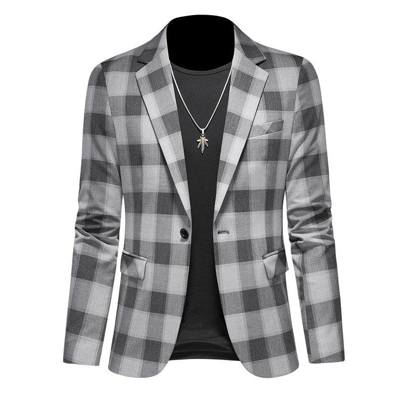 Men's Casual Suit Jacket Plaid Three-dimensional Slim Fit blazer