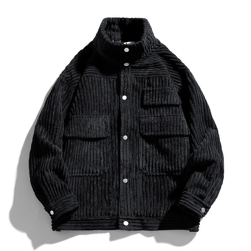 Men's Stand Collar Corduroy Tooling Polyester Jacket