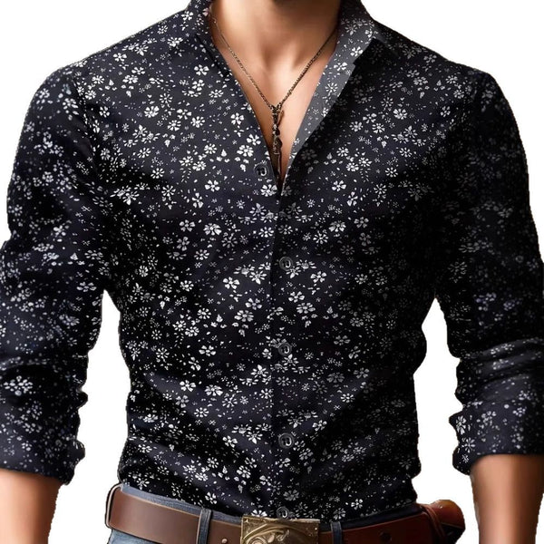 Spring And Autumn Leisure Personalized Men Long Sleeve Printed Shirt