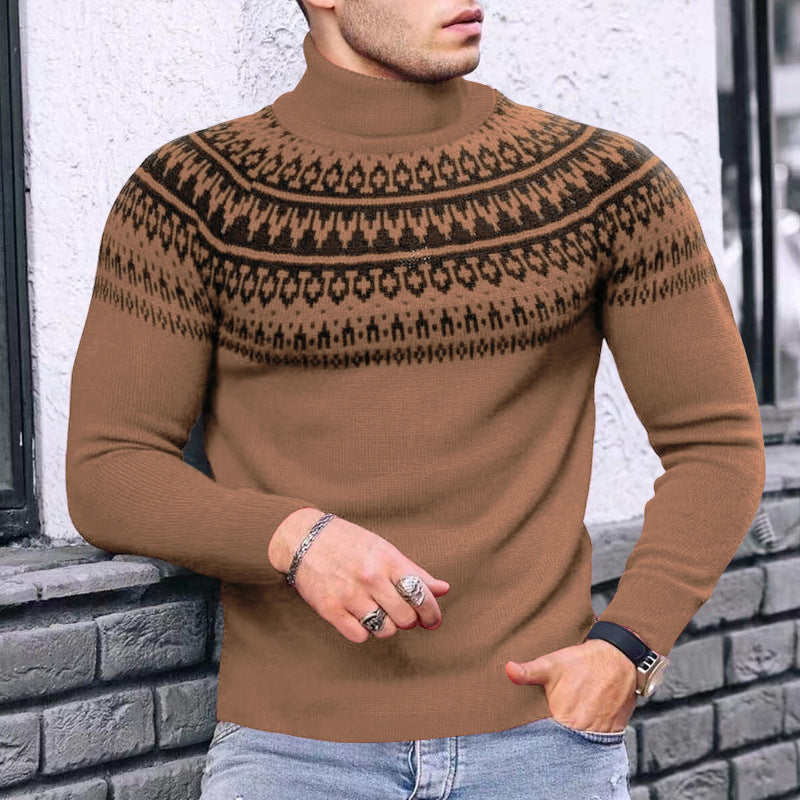 Vintage Patchwork Turtleneck Teenagers Men's Long Sleeve sweater