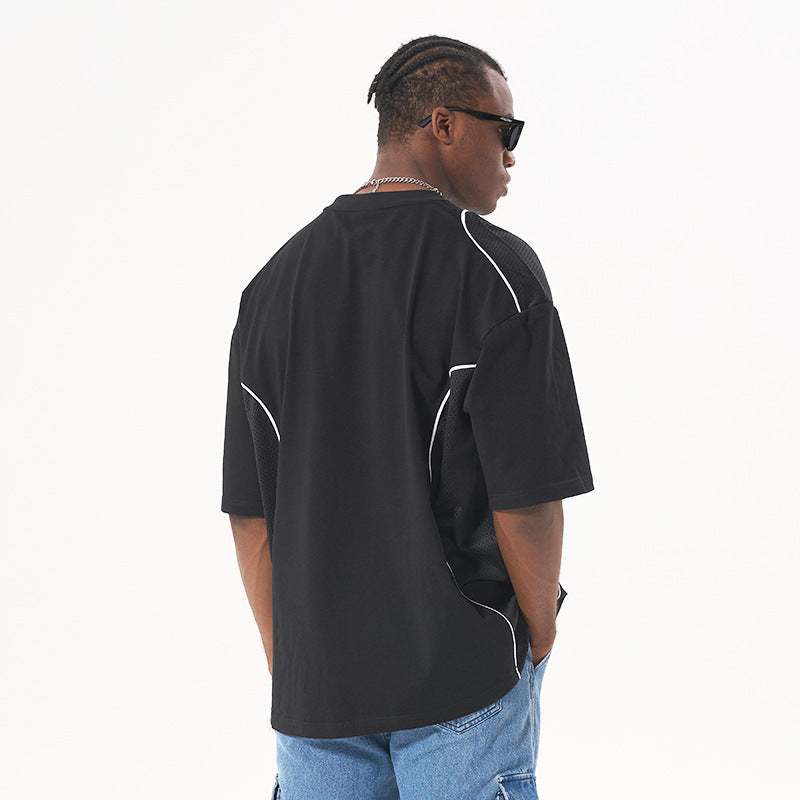 Casual Breathable Short Sleeve Mesh Stitching Cotton T-shirt
