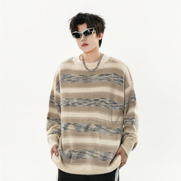 Striped Round Neck Knitted Sweater