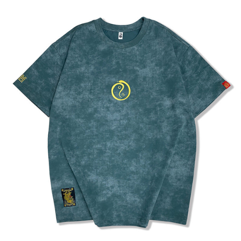 Embroidered Crew Neck Short Sleeve Washed t-shirt