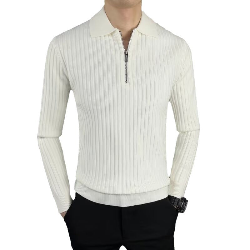 Warm Polo Collar Stripes Long Sleeve Pullover sweater