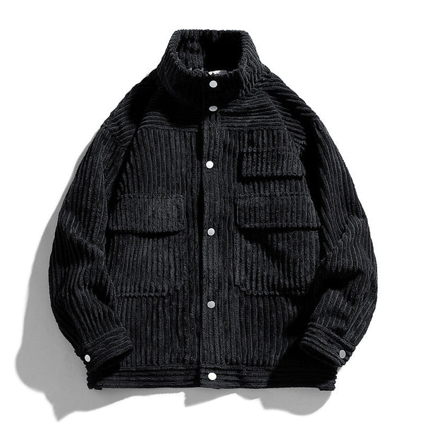 Men's Stand Collar Corduroy Tooling Polyester Jacket