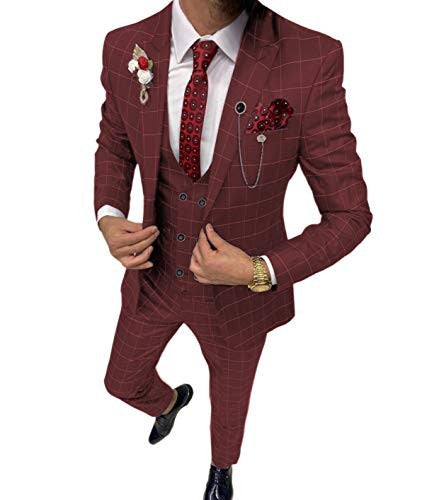 Men's Simple Versatile Lattice Three-piece Suit