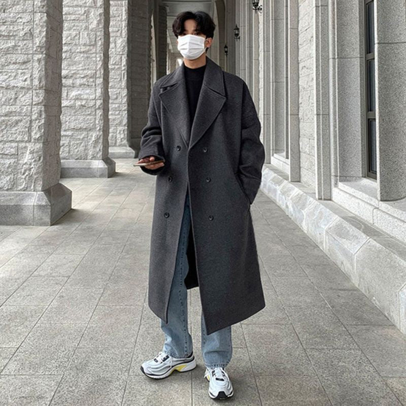 Men's Mid-length Over-the-knee Suit Double Breasted Woolen Trench Coat
