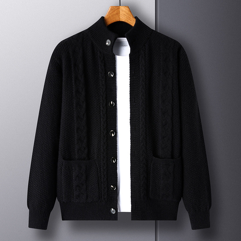 Young And Middle-aged Thick Knit Cardigan Retro Jacquard Loose-fitting Sweater