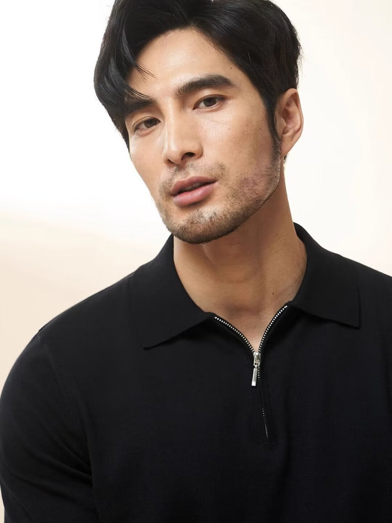 Light Luxury Zipper Lapel Short Sleeve Polo Shirt
