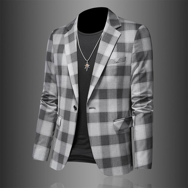 Men's Casual Suit Jacket Plaid Three-dimensional Slim Fit blazer