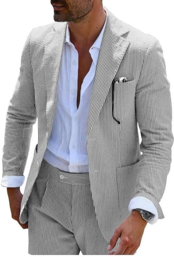 Men's Two-piece Suit Seersucker Summer suit