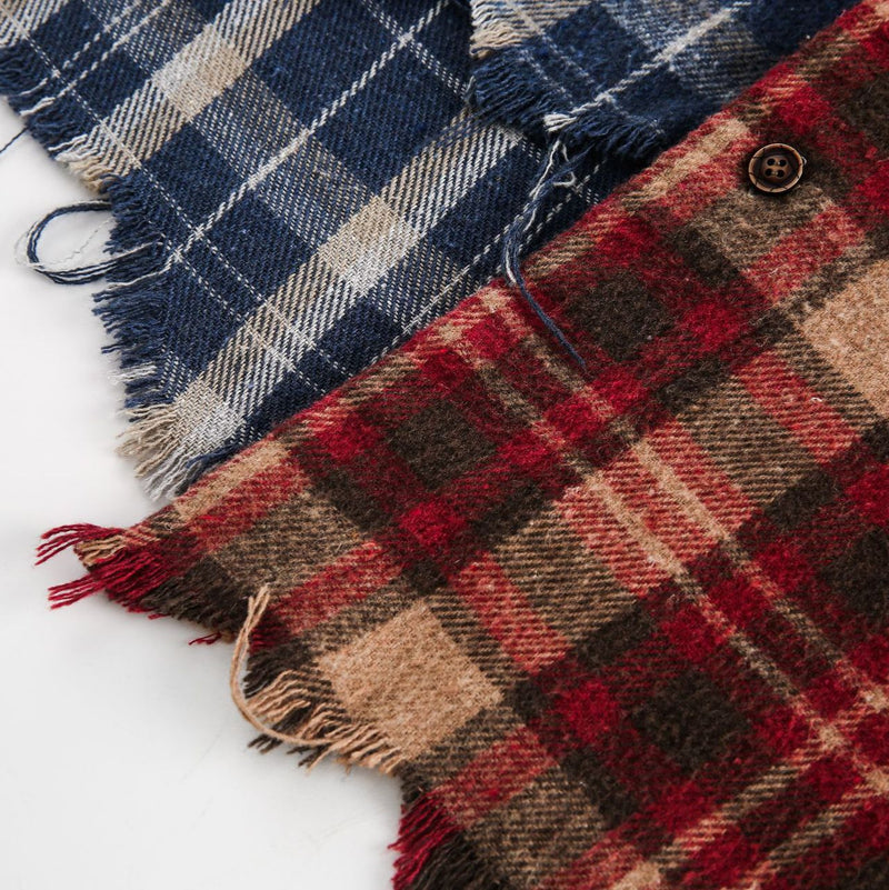 American Retro Loose Plaid Stitching Long Sleeve Shirt