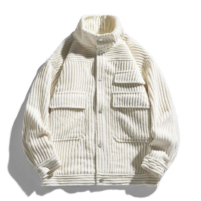 Men's Stand Collar Corduroy Tooling Polyester Jacket