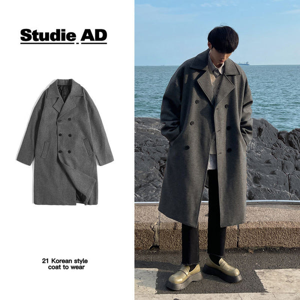 Men's Mid-length Over-the-knee Suit Double Breasted Woolen Trench Coat