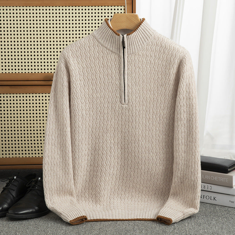Men's Woolen Sweater Half-open Collar Long Sleeve Sweater