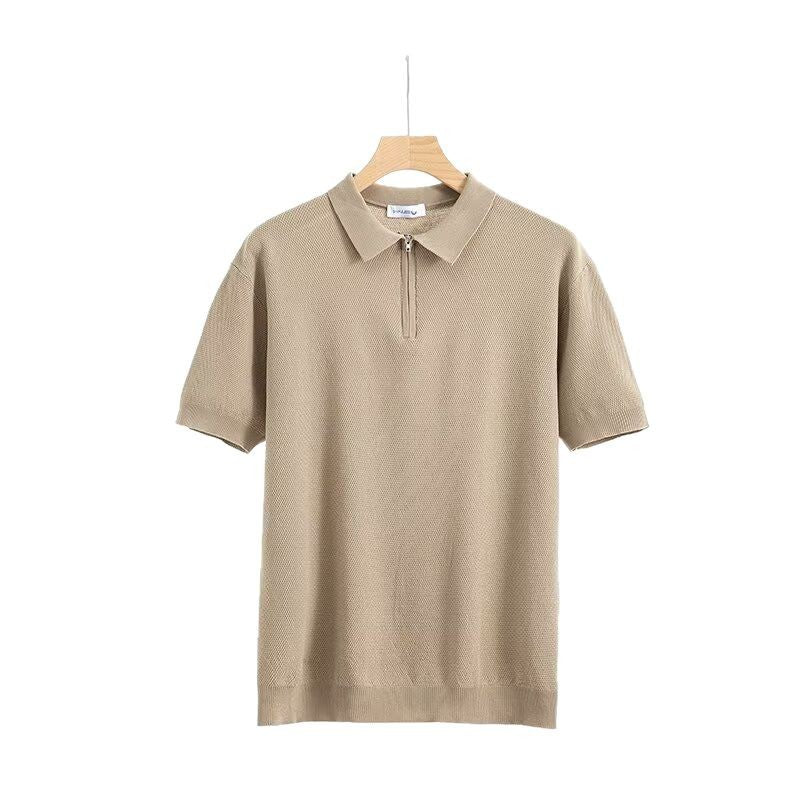 Light Luxury Zipper Lapel Short Sleeve Polo Shirt