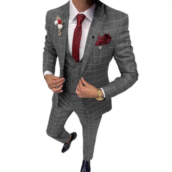Men's Simple Versatile Lattice Three-piece Suit