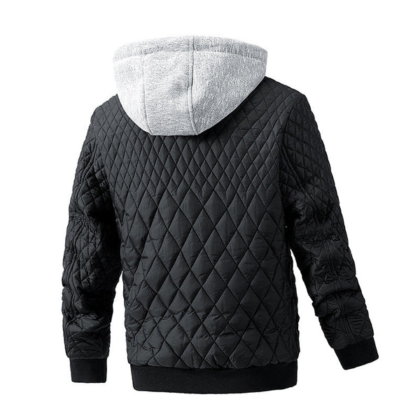 Men's Casual Quilted Cotton Removable Hood Jacket
