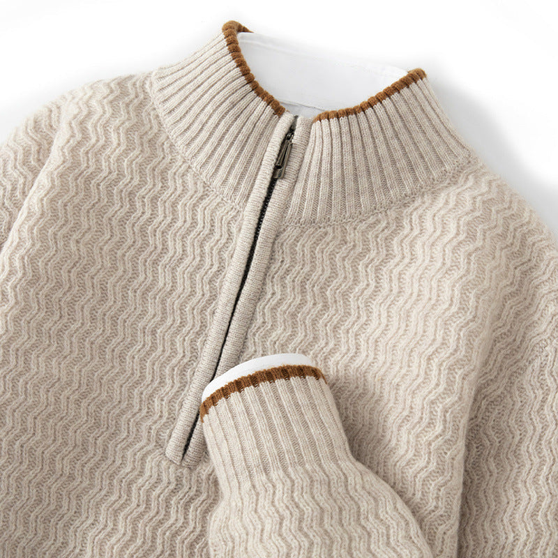 Men's Woolen Sweater Half-open Collar Long Sleeve Sweater