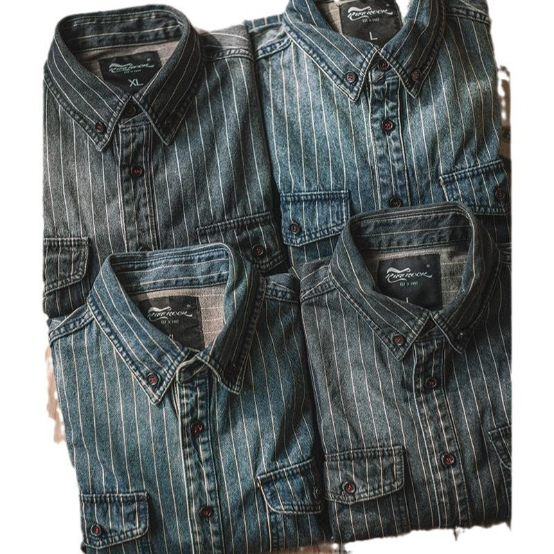 Vintage Vertical Stripes Denim Shirt