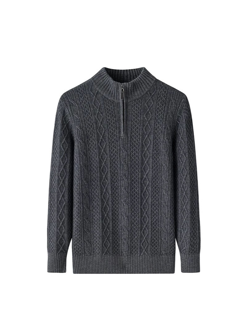 Half Turtleneck Zipper Twisted Flower Sweater