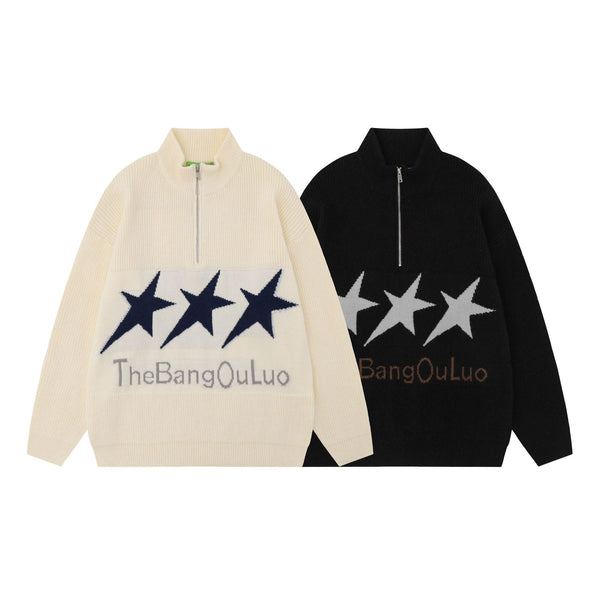 Men's Vintage Embroidered Stand Collar Sweater