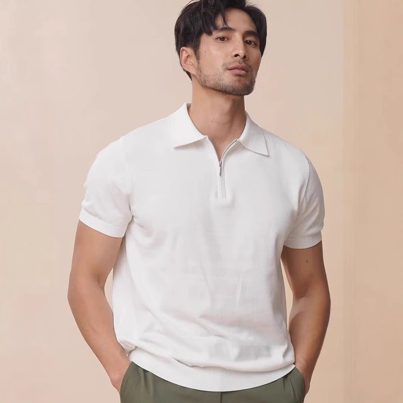 Light Luxury Zipper Lapel Short Sleeve Polo Shirt