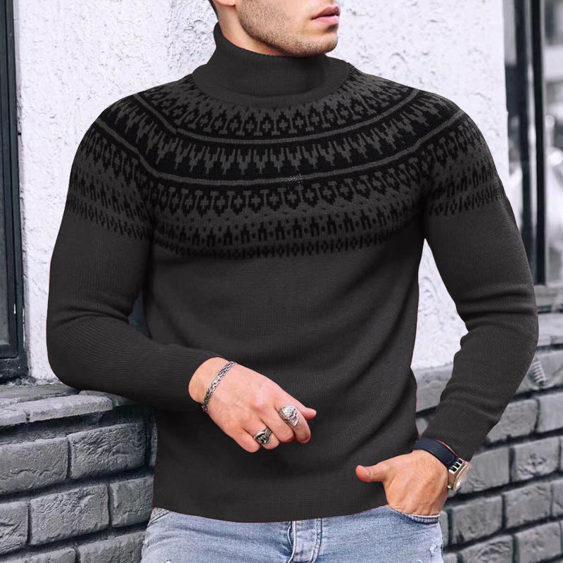 Vintage Patchwork Turtleneck Teenagers Men's Long Sleeve sweater
