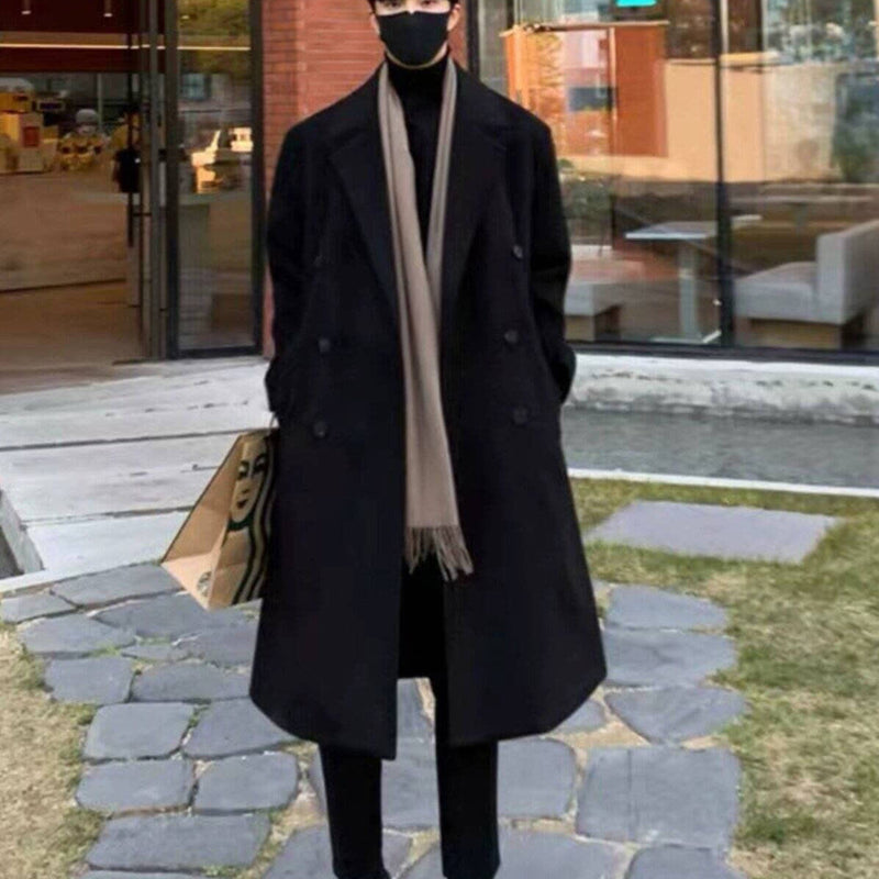 Men's Mid-length Over-the-knee Suit Double Breasted Woolen Trench Coat