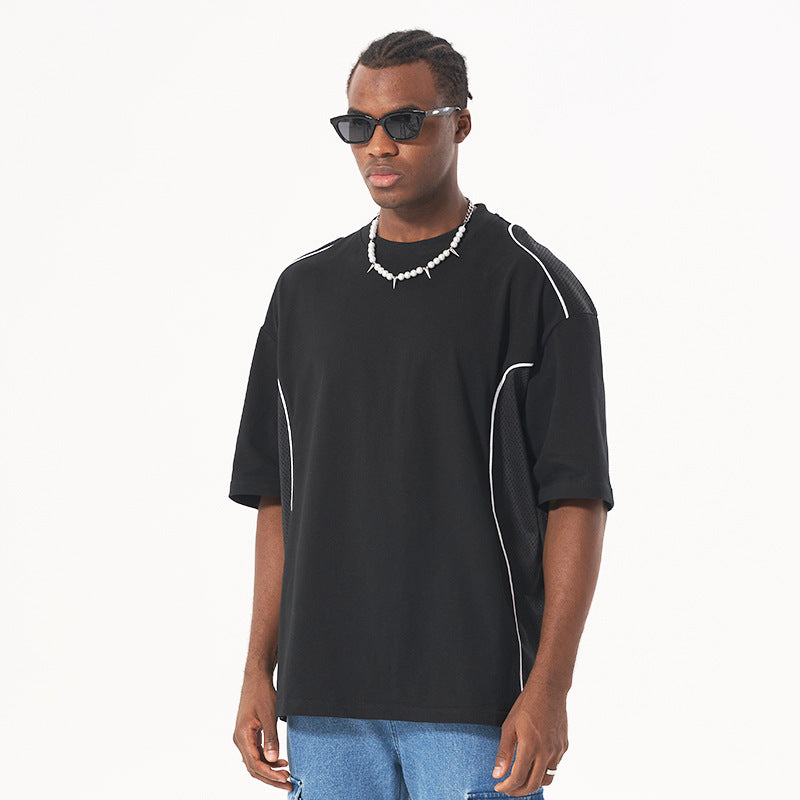 Casual Breathable Short Sleeve Mesh Stitching Cotton T-shirt