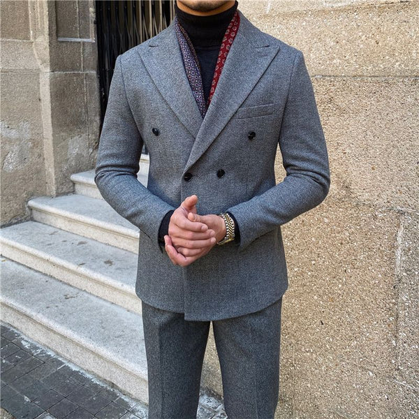 Houndstooth Double Breasted Slim Fit Men's Suit