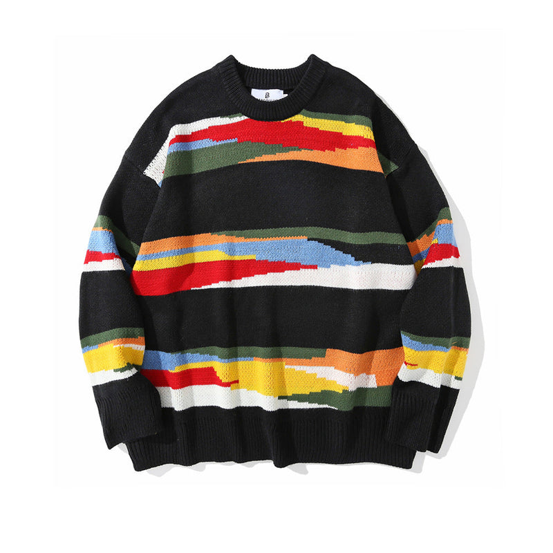 Contrast Color Striped Knitted Sweater Men