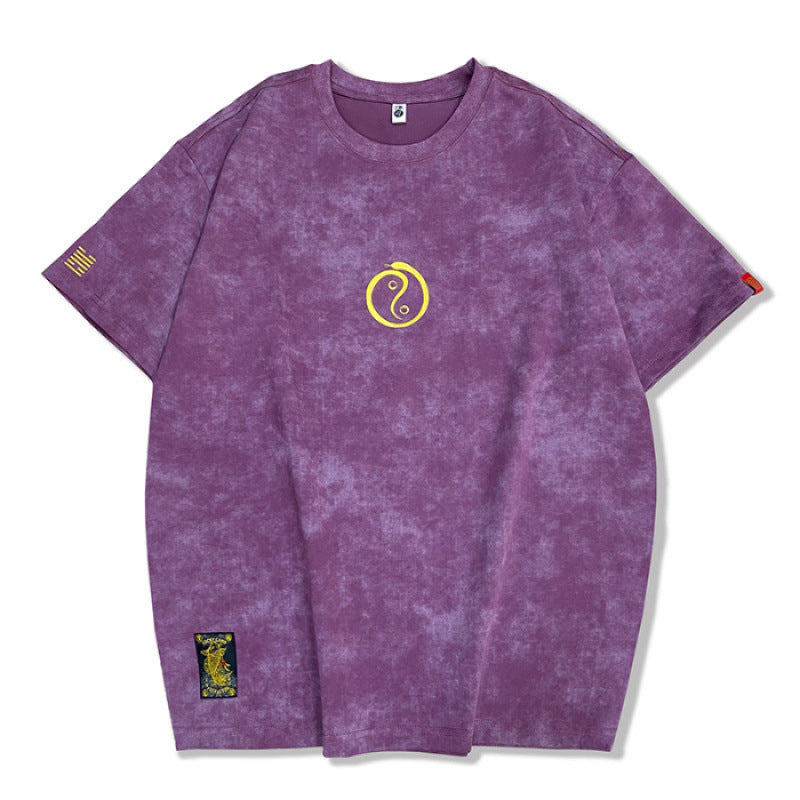 Embroidered Crew Neck Short Sleeve Washed t-shirt
