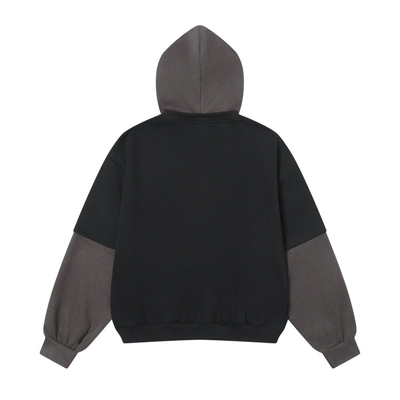 Printed Two-piece Pullover Patchwork Hoodie Men