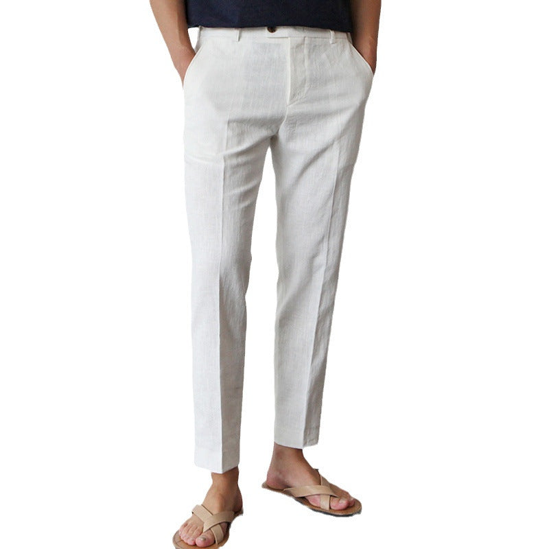 White Cotton Linen Fabric Men's Casual Breathable Pants
