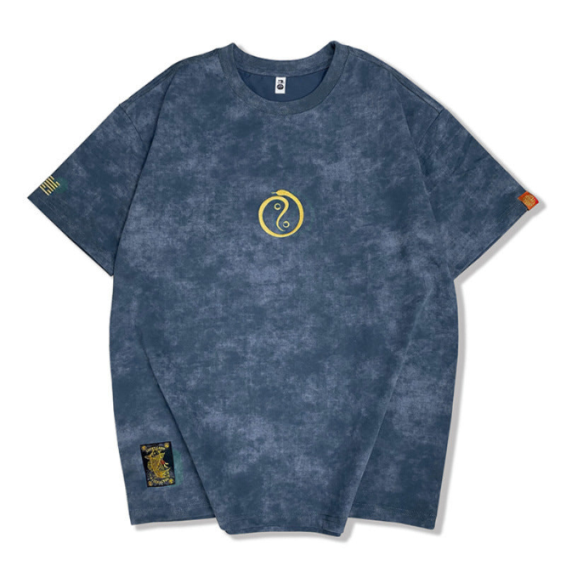 Embroidered Crew Neck Short Sleeve Washed t-shirt