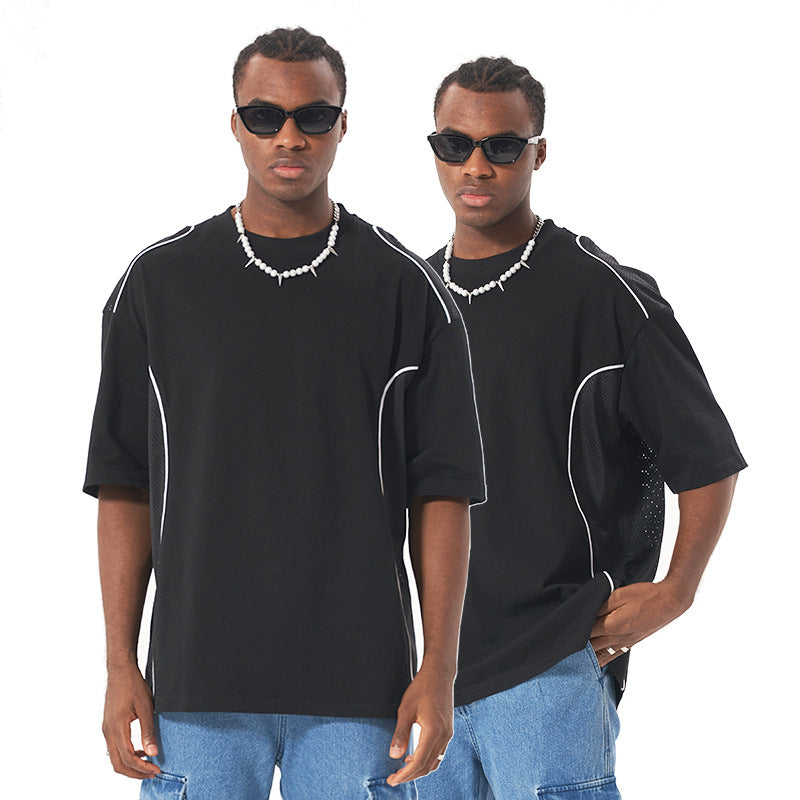 Casual Breathable Short Sleeve Mesh Stitching Cotton T-shirt