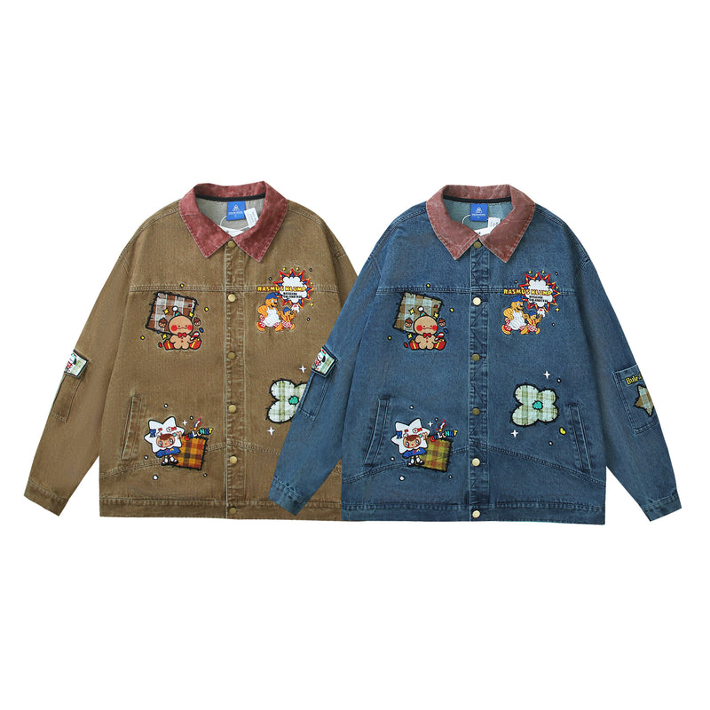 Antique Couple Embroidery Denim Jacket