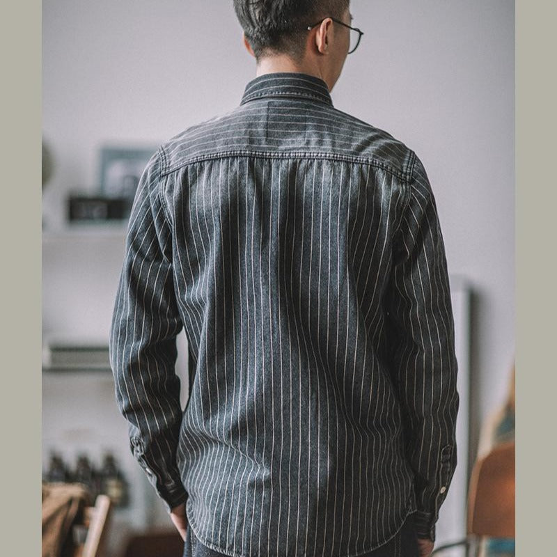 Vintage Vertical Stripes Denim Shirt
