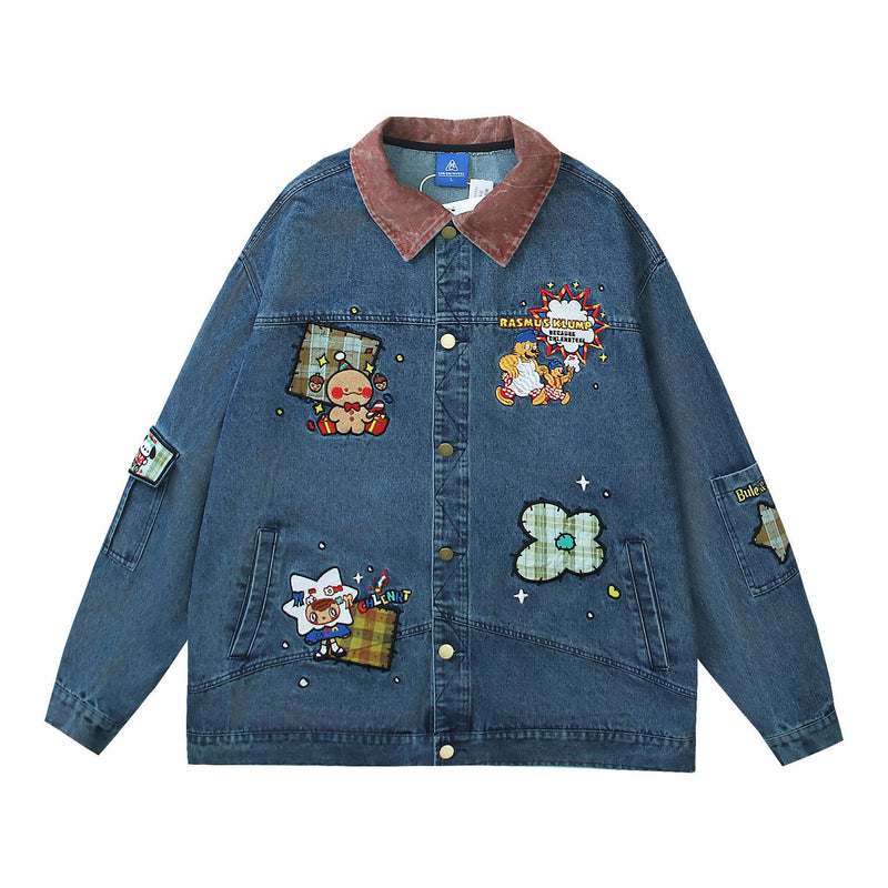 Antique Couple Embroidery Denim Jacket