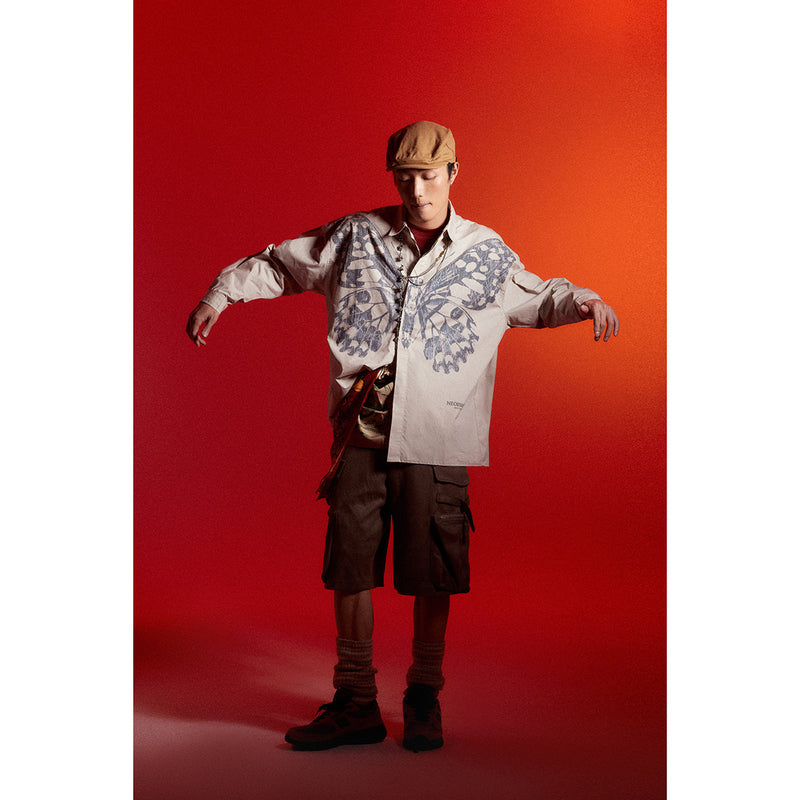 Butterfly Print Workwear Men's Casual Loose Long Sleeve shirt