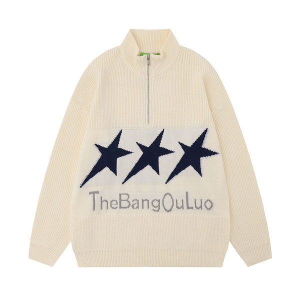 Men's Vintage Embroidered Stand Collar Sweater