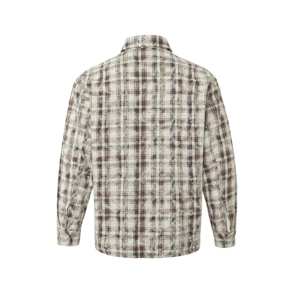 Retro Tie-dyed Distressed Plaid Long-sleeved Shirt