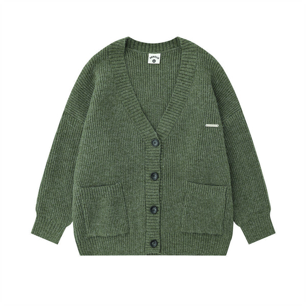 Casual Loose Long Sleeve Solid Color Knit Sweater Coat For Men