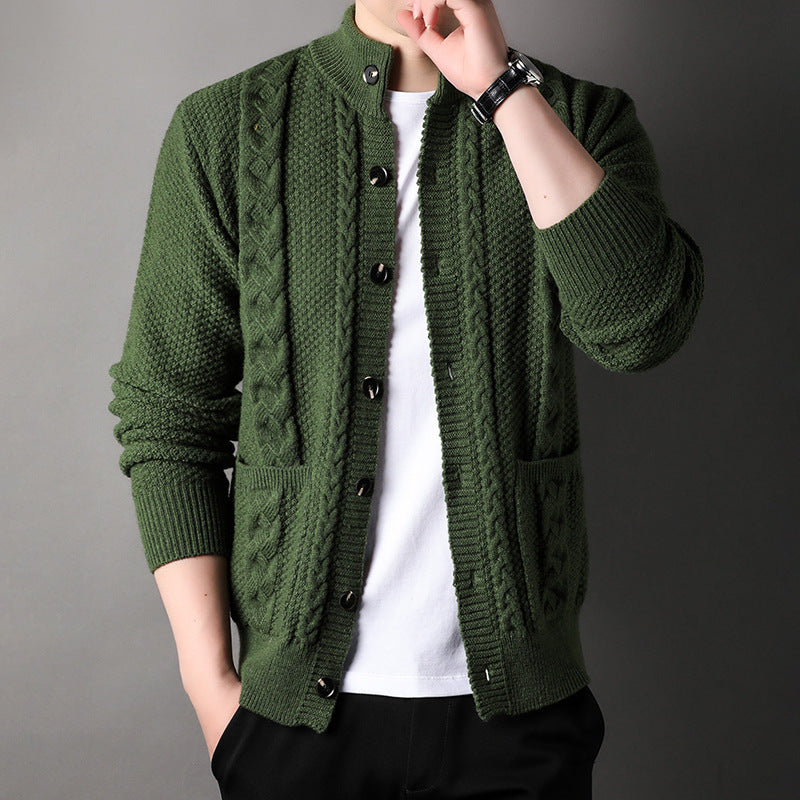 Young And Middle-aged Thick Knit Cardigan Retro Jacquard Loose-fitting Sweater