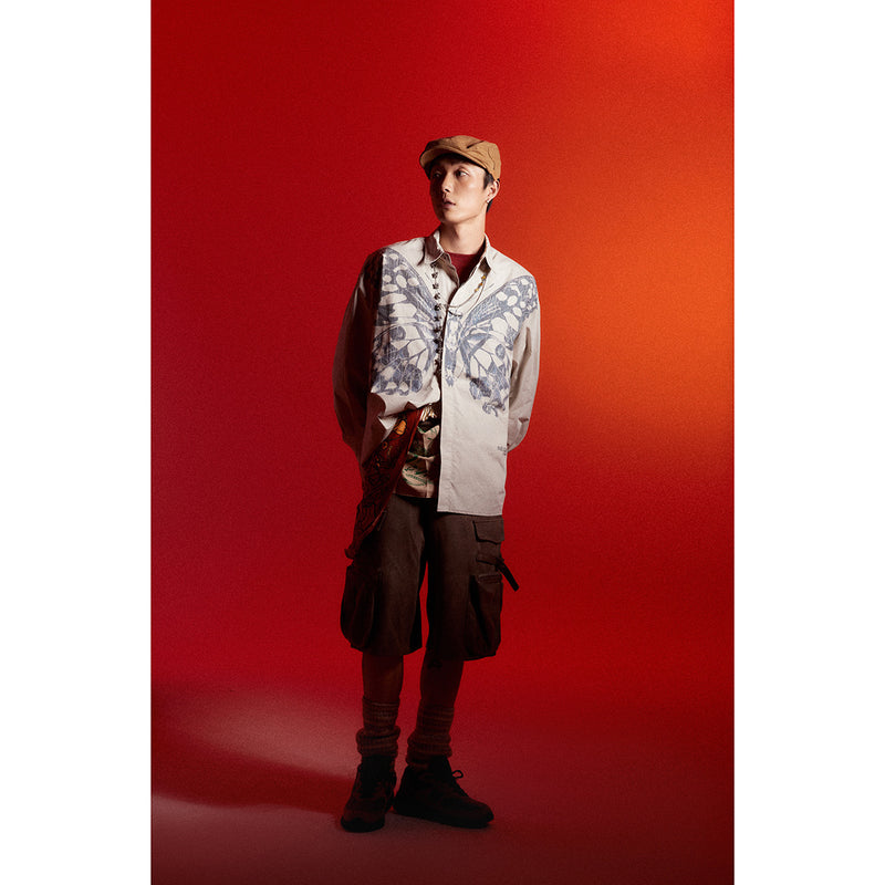 Butterfly Print Workwear Men's Casual Loose Long Sleeve shirt